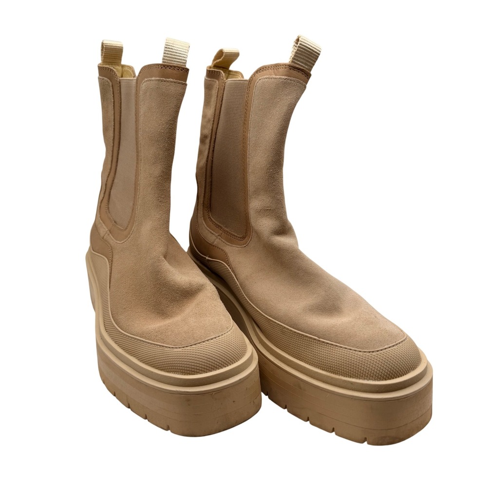 Sam Edelman Lulia Lug Sole Boots Womens 8.5 Beige Suede Platform Chelsea